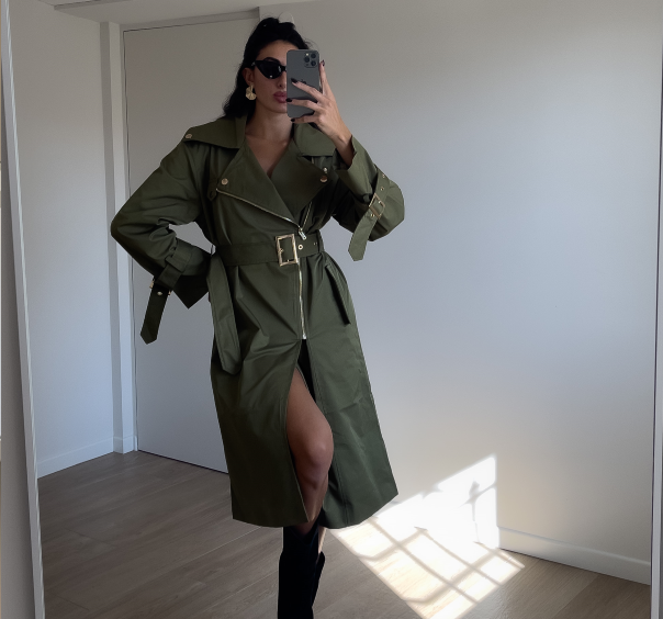 Trench Impermeabile Verde Militare